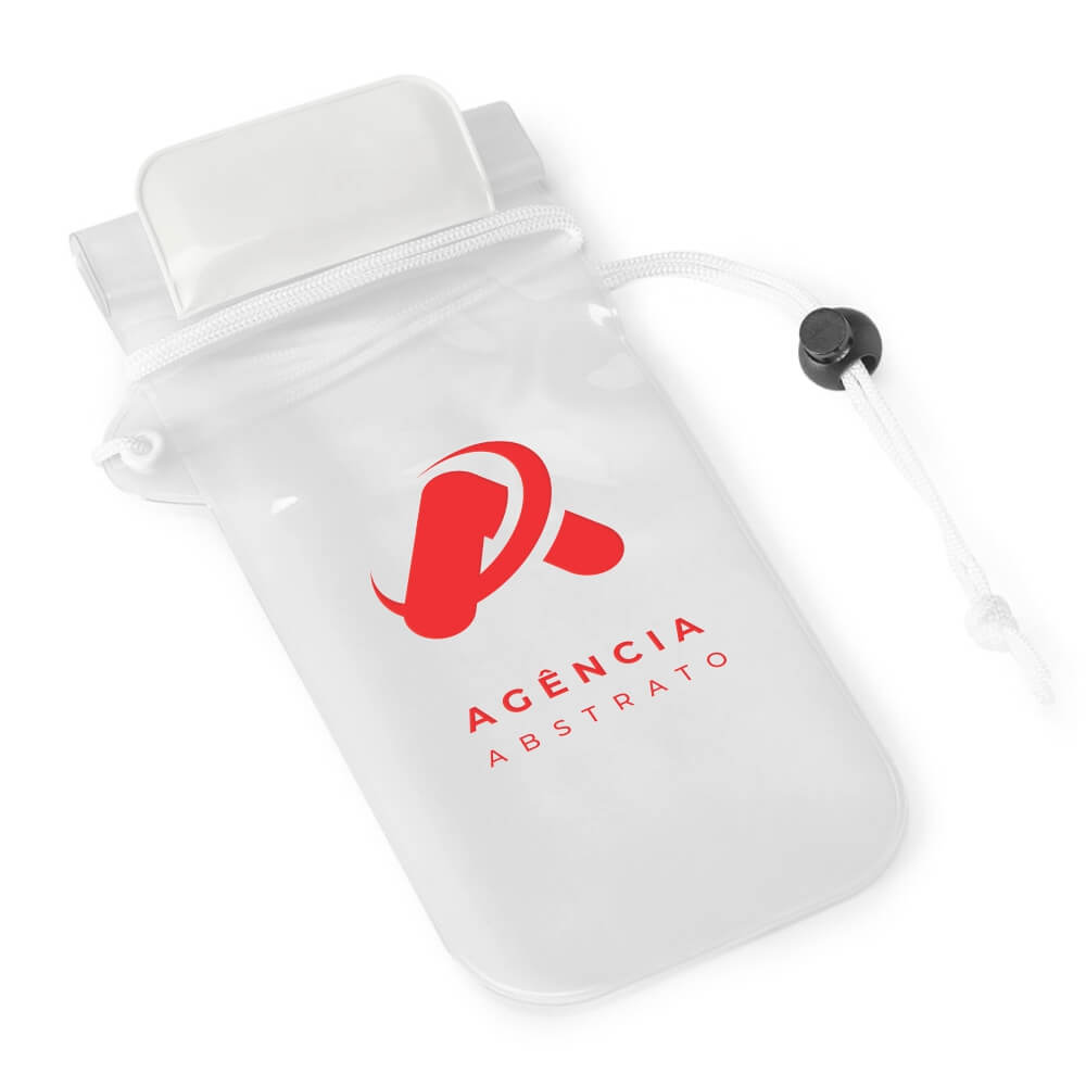 BOLSA PARA CELULAR PVC IMPERMEÁVEL TRANSPARENTE DETALHE BRANCO - 1X0 - 100unid